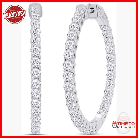14k Gold Plated Sterling Silver Hoop Earrings with Lab Created Moissanite